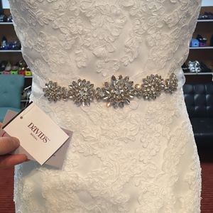 NWT! Davids Bridal Floral Beaded Crystal Sash/Belt